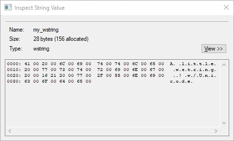 String Value Type inspector dialog showing hexidecimal