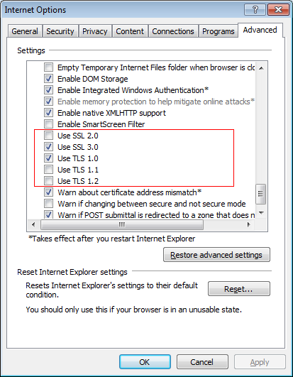 Internet Options Dialog