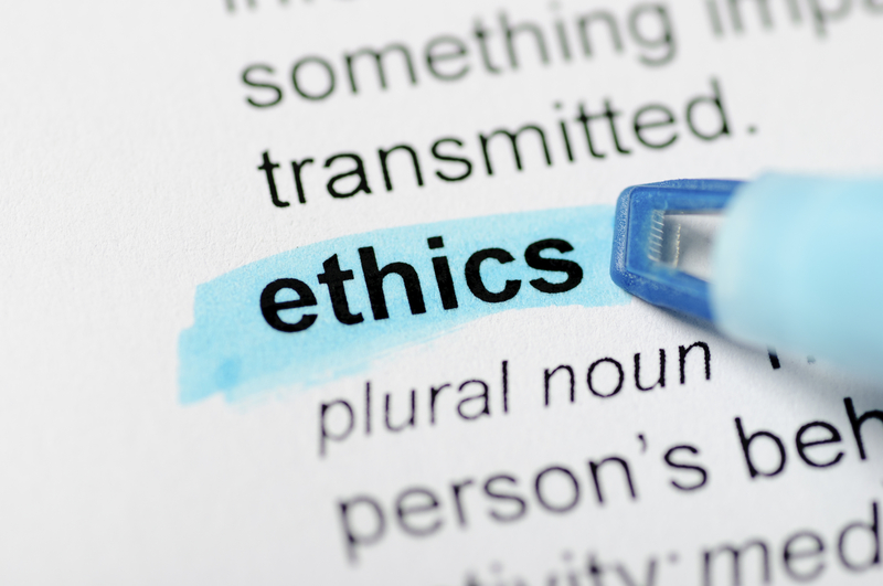 Dictionary definition of ethics, highlighted with blue marker.