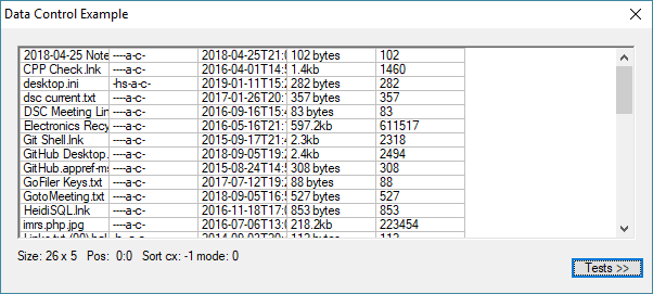 Dialog with Data Control containing data