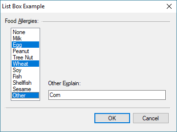 Dialog with list box with multiple items selected