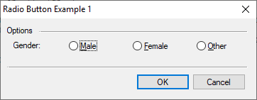 Example Dialog with one set of radio buttons.