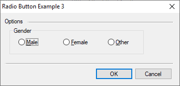 Example Dialog with one set of radio buttons and a group box.