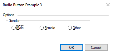 Example Dialog with one set of radio buttons and a group box using light background.