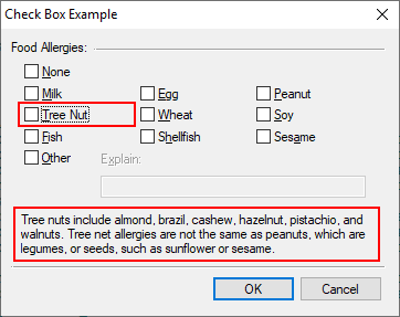Dialog with description that changes with control focus