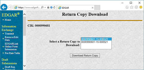 EDGAR: Return Copy Download