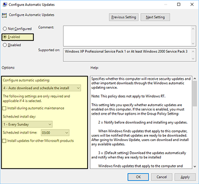 A screenshot of the Configure Automatic Updates dialog