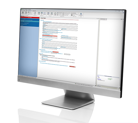 A computer monitor displaying Form N-PX inside the GoFiler Form N-PX View editor